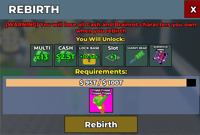 MMOJUGG Steal a Brainrot Rebirth 14 Brainrots Details View of Item Function and Use